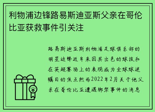 利物浦边锋路易斯迪亚斯父亲在哥伦比亚获救事件引关注