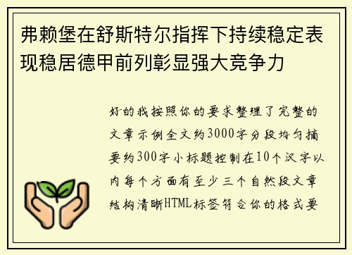 弗赖堡在舒斯特尔指挥下持续稳定表现稳居德甲前列彰显强大竞争力